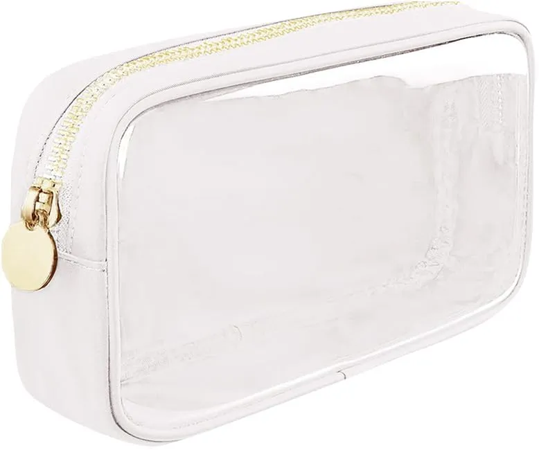 GSHLLO Small Nylon PVC Cosmetic Travel Bag Mini Clear Makeup Bag Waterproof Toiletry Storage Clutch Coin Zipper Pouch Beauty Skincare Bag for Women Girls White