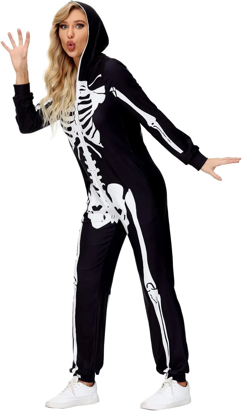 Halloween Family Pajamas Matching Sets Halloween Print Sleepwear Hooded Zip Up Pajama for Men, Women