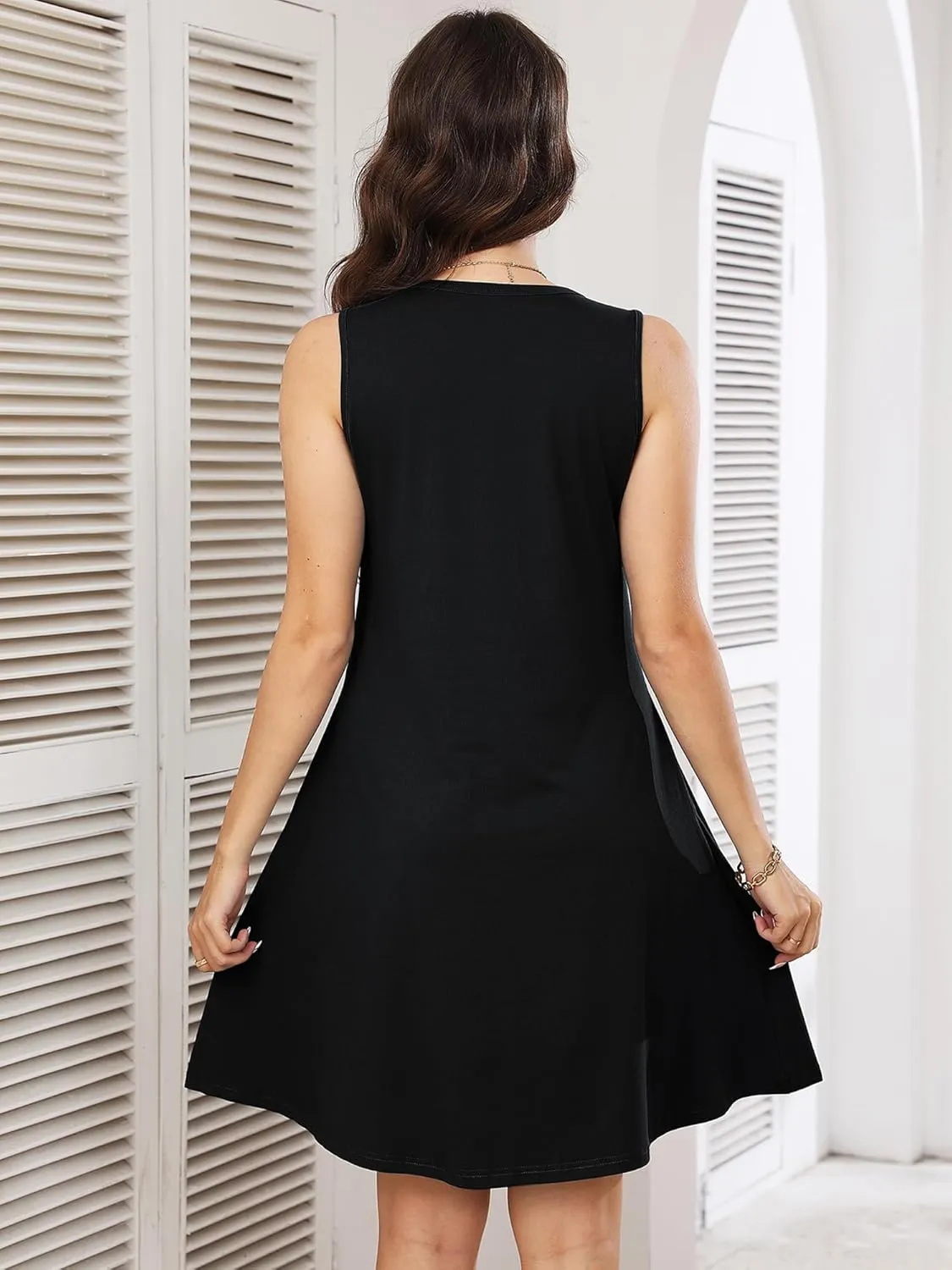 Heymoments Women's Summer Sleeveless Crew Neck Midi Dresses Casual Loose Fitted Tank Sundress with Pockets