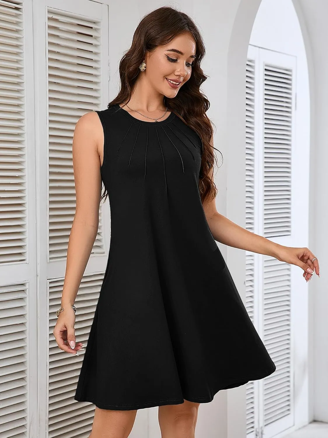 Heymoments Women's Summer Sleeveless Crew Neck Midi Dresses Casual Loose Fitted Tank Sundress with Pockets