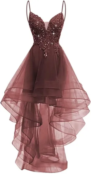 High Low Homecoming Dresses Short Tulle Prom Dresses Plus Size Ball Gowns Spaghetti Straps Lace Applique Evening Gowns