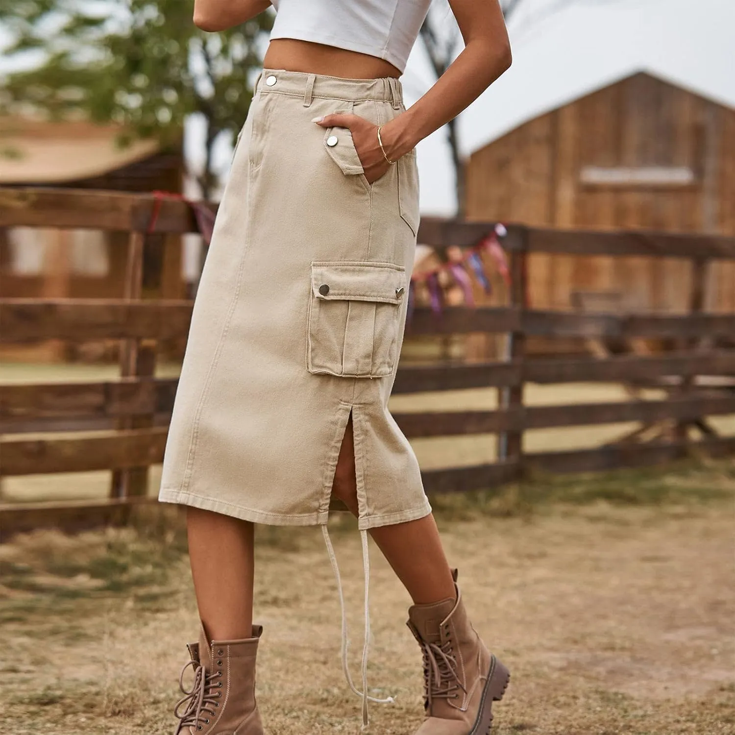 High Waisted Skirts Women's Casual a Line Flare Pleated Jean Denim Skirt with Pocket Black Skirts for Women