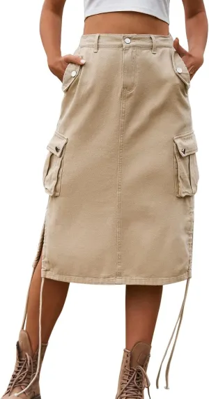 High Waisted Skirts Women's Casual a Line Flare Pleated Jean Denim Skirt with Pocket Black Skirts for Women