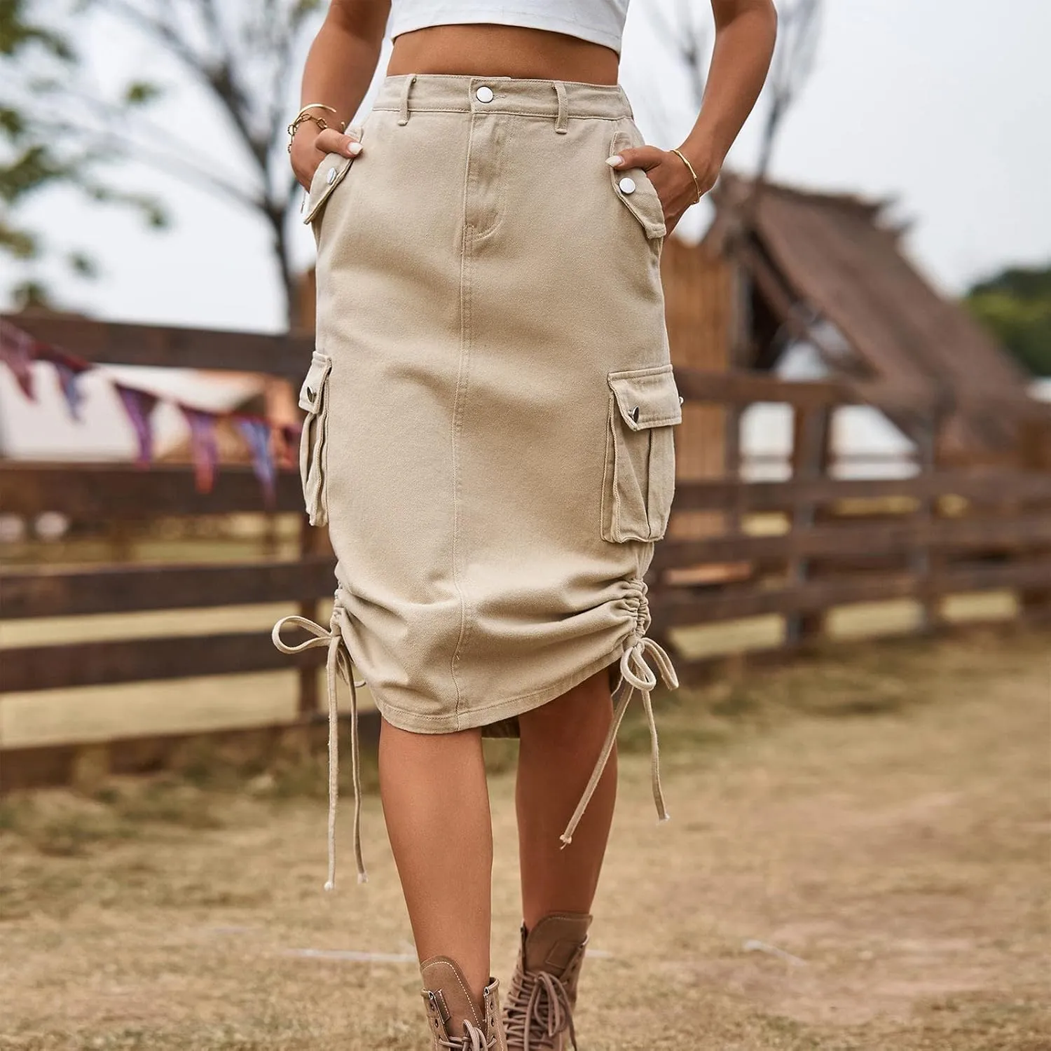 High Waisted Skirts Women's Casual a Line Flare Pleated Jean Denim Skirt with Pocket Black Skirts for Women