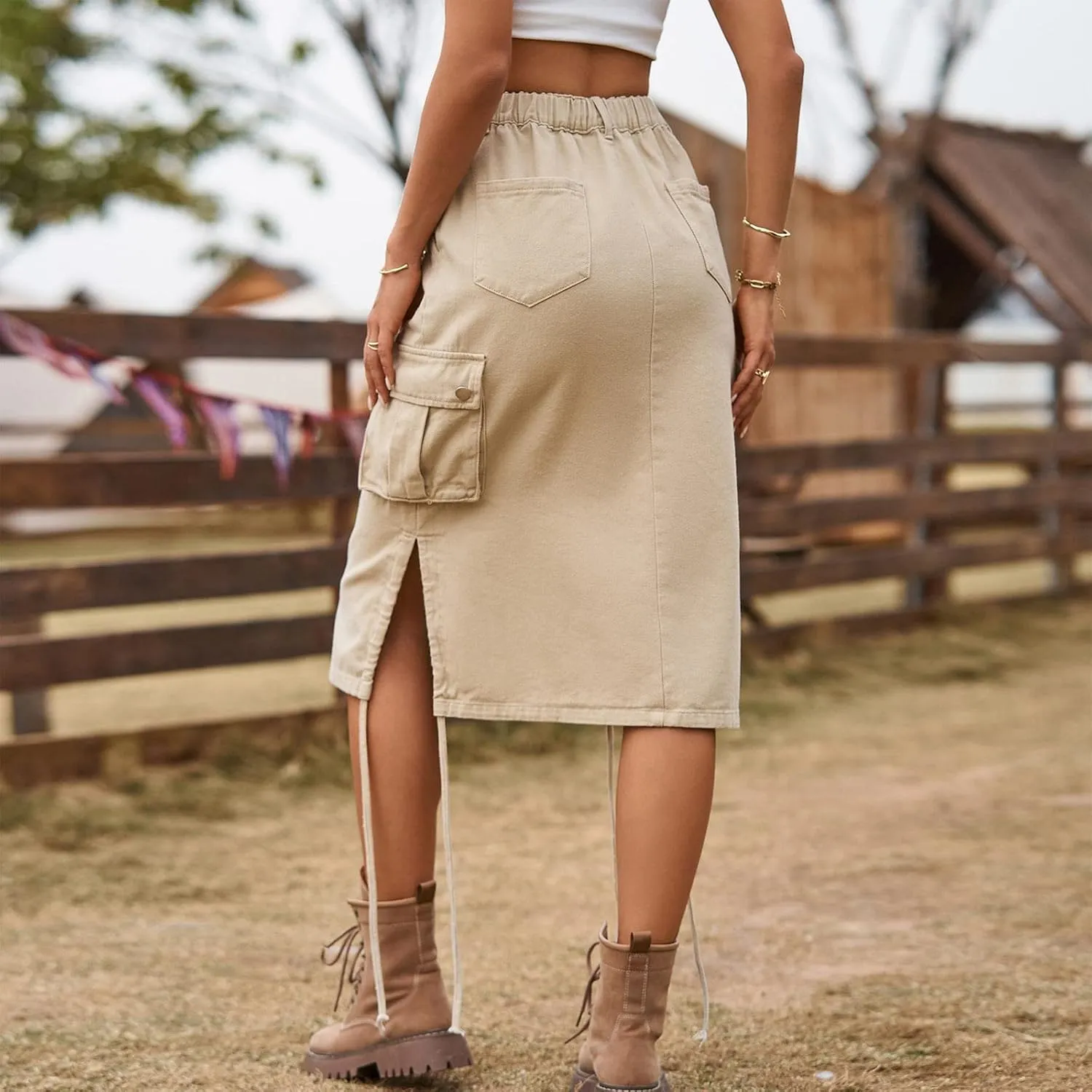 High Waisted Skirts Women's Casual a Line Flare Pleated Jean Denim Skirt with Pocket Black Skirts for Women