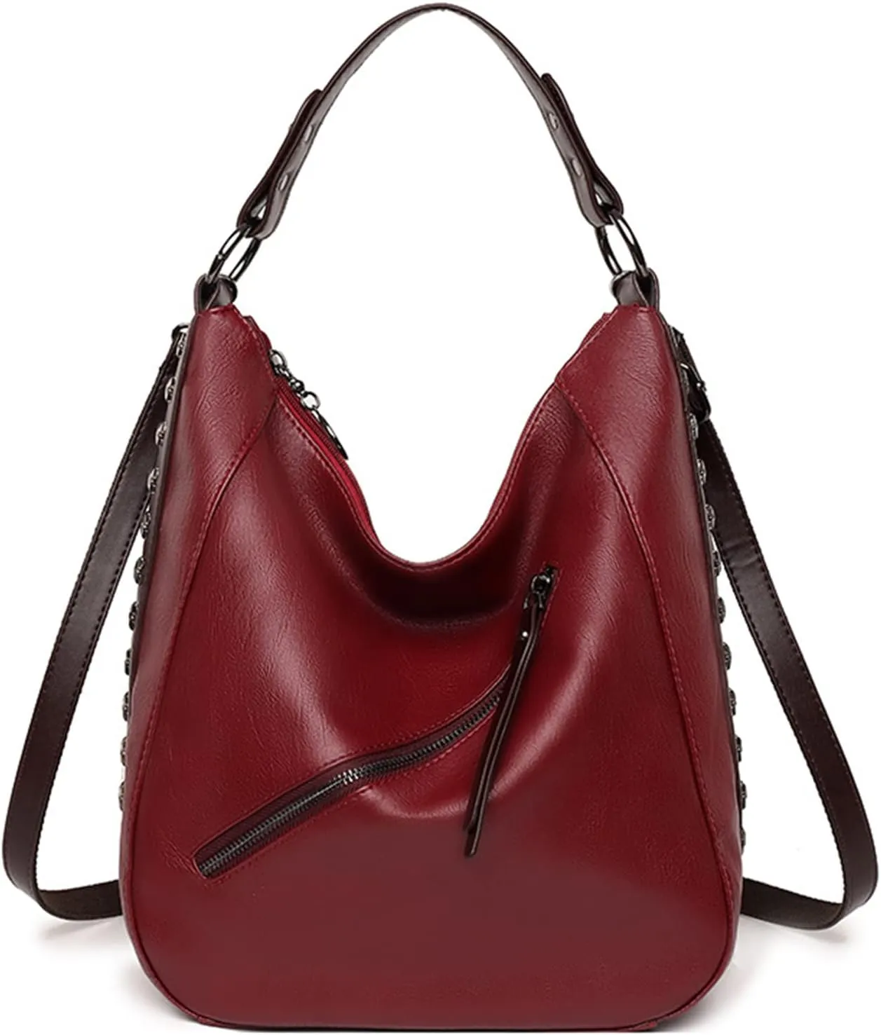 Hobo Bags for Women Leather Purses and Handbags Ladies Hobo Purse Fashion Shoulder Bag Crossbody Bags Satchel (Wine)