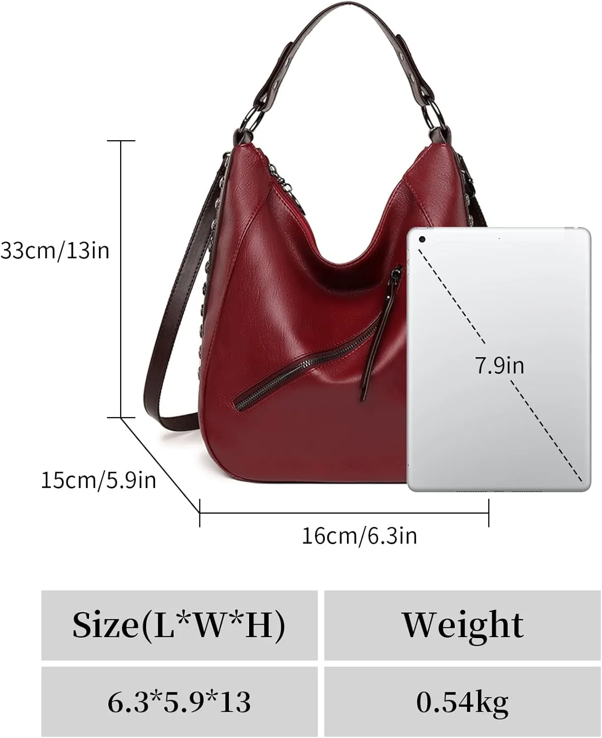 Hobo Bags for Women Leather Purses and Handbags Ladies Hobo Purse Fashion Shoulder Bag Crossbody Bags Satchel (Wine)