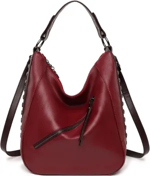 Hobo Bags for Women Leather Purses and Handbags Ladies Hobo Purse Fashion Shoulder Bag Crossbody Bags Satchel (Wine)