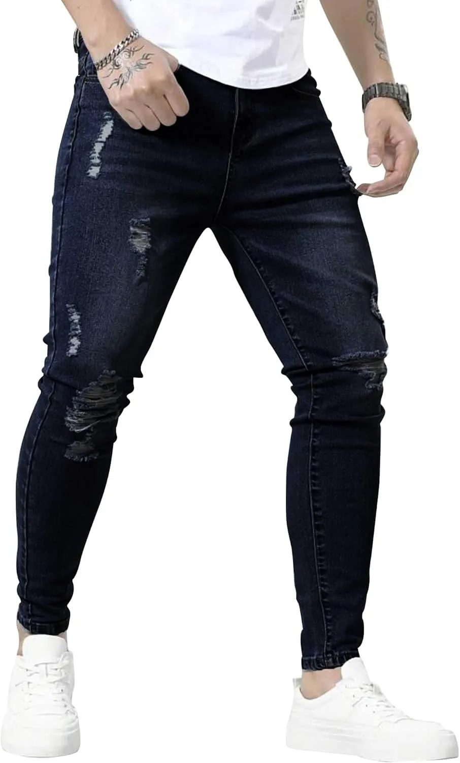 HUNGSON Skinny Jeans for Men Stretch Slim Fit Ripped Distressed