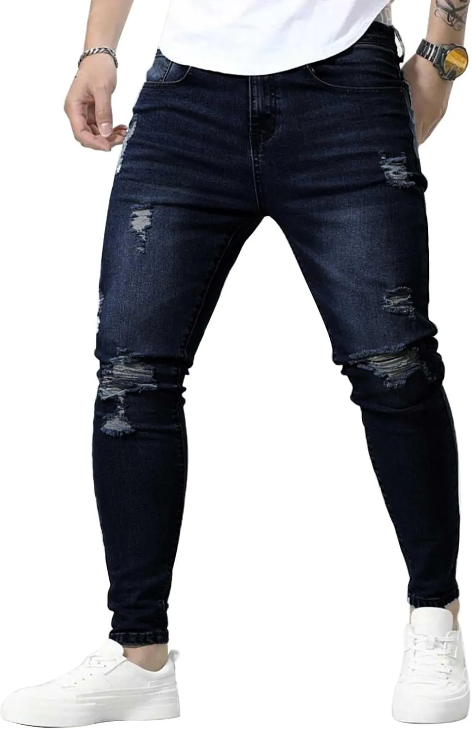 HUNGSON Skinny Jeans for Men Stretch Slim Fit Ripped Distressed