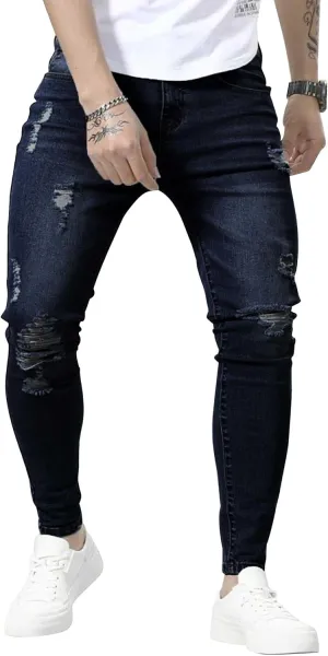 HUNGSON Skinny Jeans for Men Stretch Slim Fit Ripped Distressed