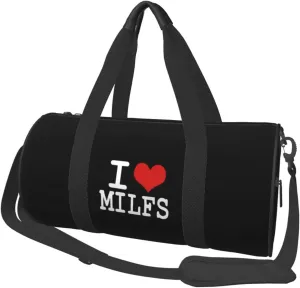 I Love Milfs Convertible Garment Bag with Shoulder Strap, Carry on Garment Duffel Bag for Men Women - Rolling Foldable for Travel Luggage Bags (Black)