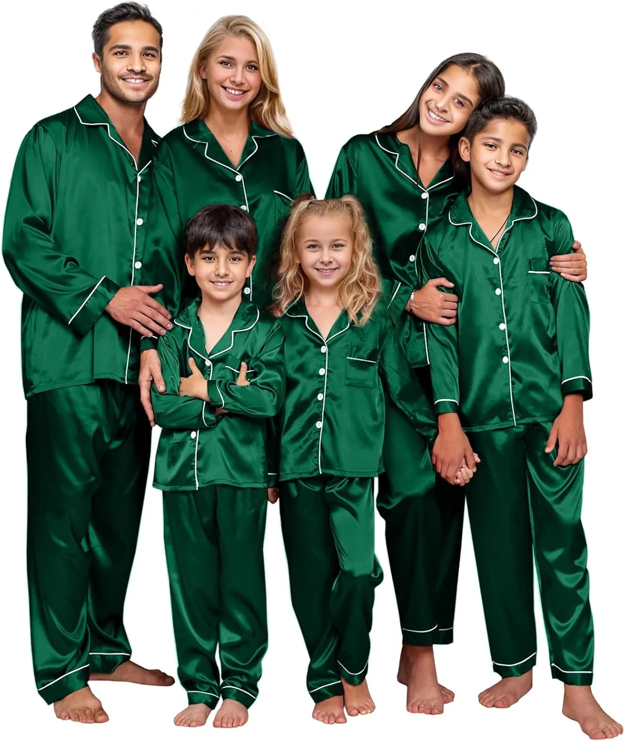 IFFEI Family Silk Satin Pajamas Matching Sets Long Sleeve Pjs for Couples 2 Piece Buttons Kids Christmas Pajamas with Pocket