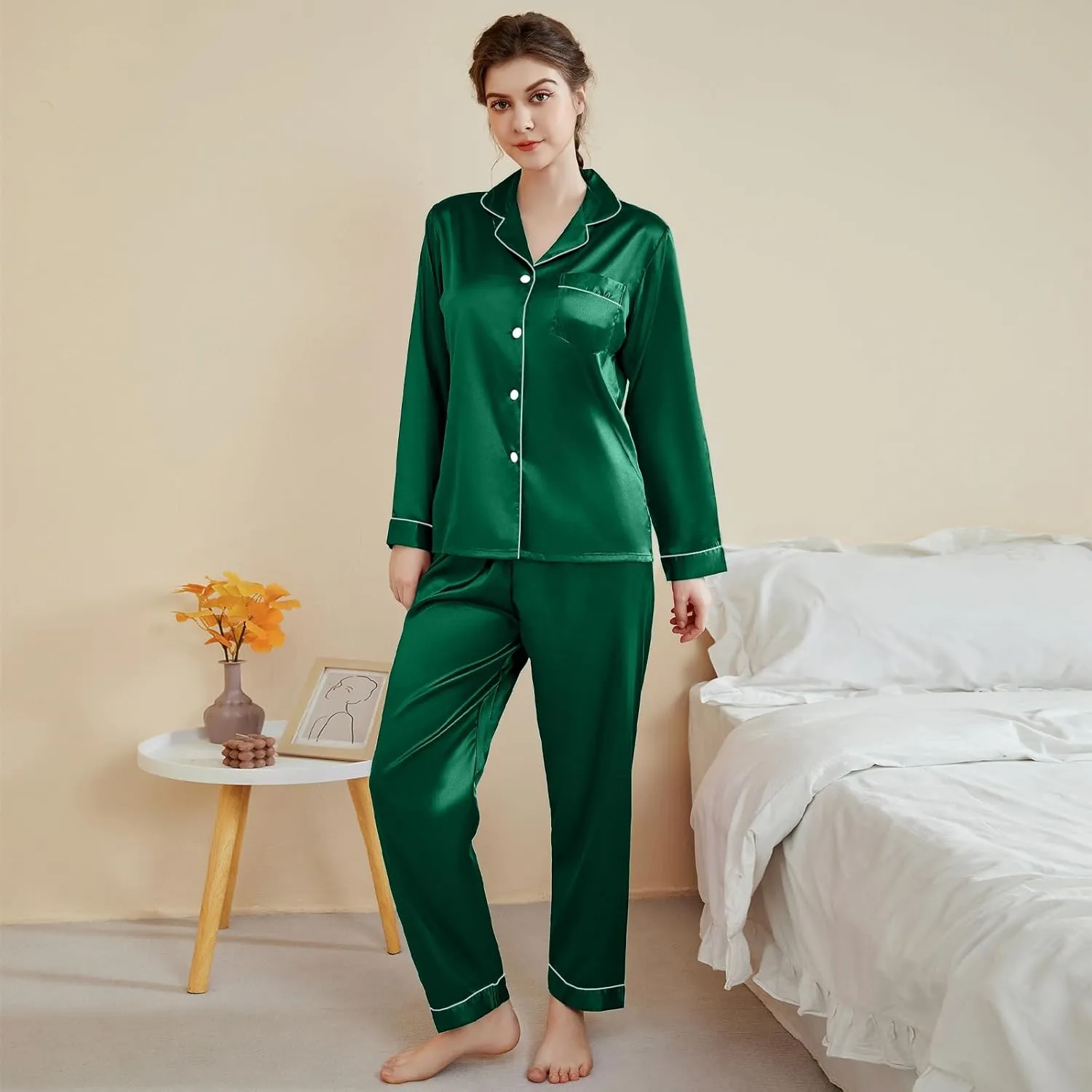 IFFEI Family Silk Satin Pajamas Matching Sets Long Sleeve Pjs for Couples 2 Piece Buttons Kids Christmas Pajamas with Pocket