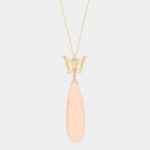 iLLASPARKZ Butterfly Natural Stone Teardrop Link Pendant Long Necklace