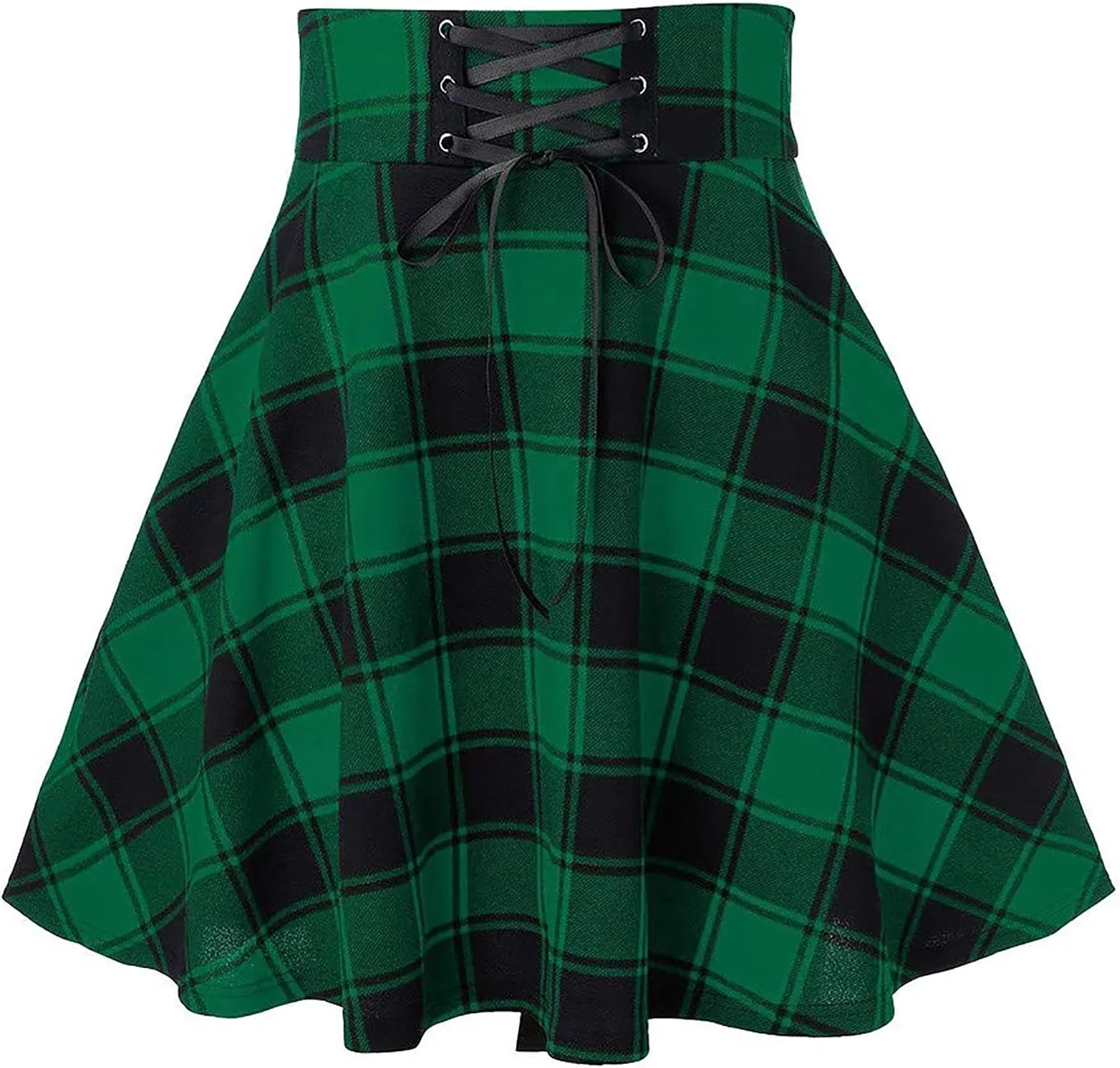 Irish Tartan Skirts for Women Gothic High Waisted Cross Tied Plaid A Line Pleated Mini Short Skirt