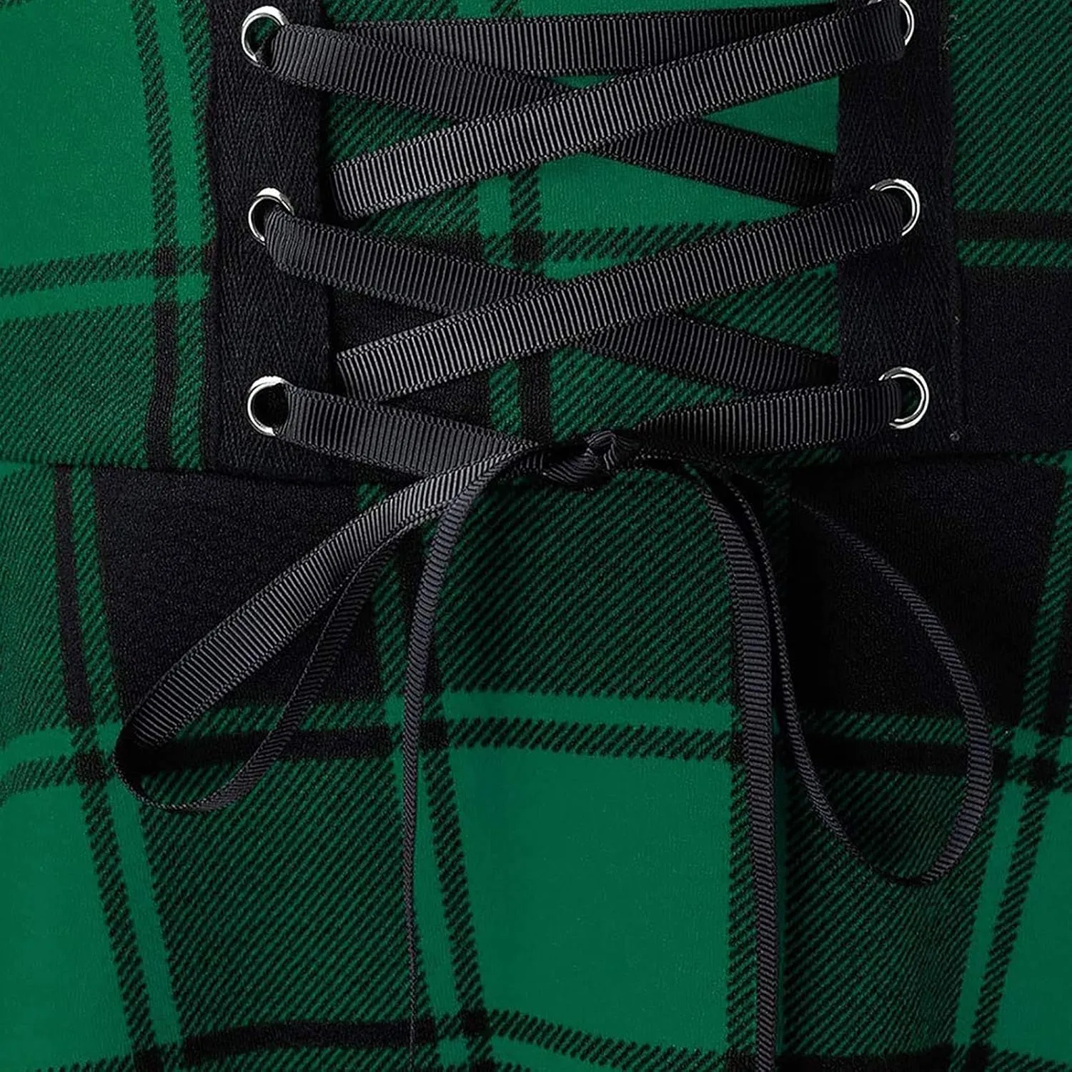 Irish Tartan Skirts for Women Gothic High Waisted Cross Tied Plaid A Line Pleated Mini Short Skirt