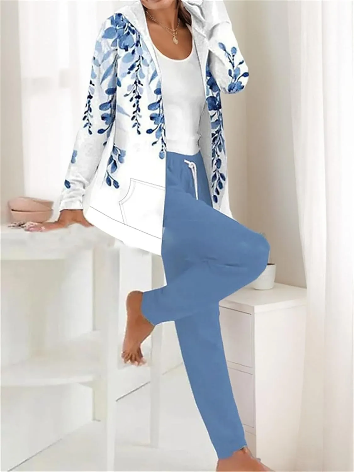 IVERIRMIN Women's Boho Floral Two Piece Lounge Sweatsuits Matching Sets Hoodie Jacket Sweat Pants Jogger Track Suits Outfits