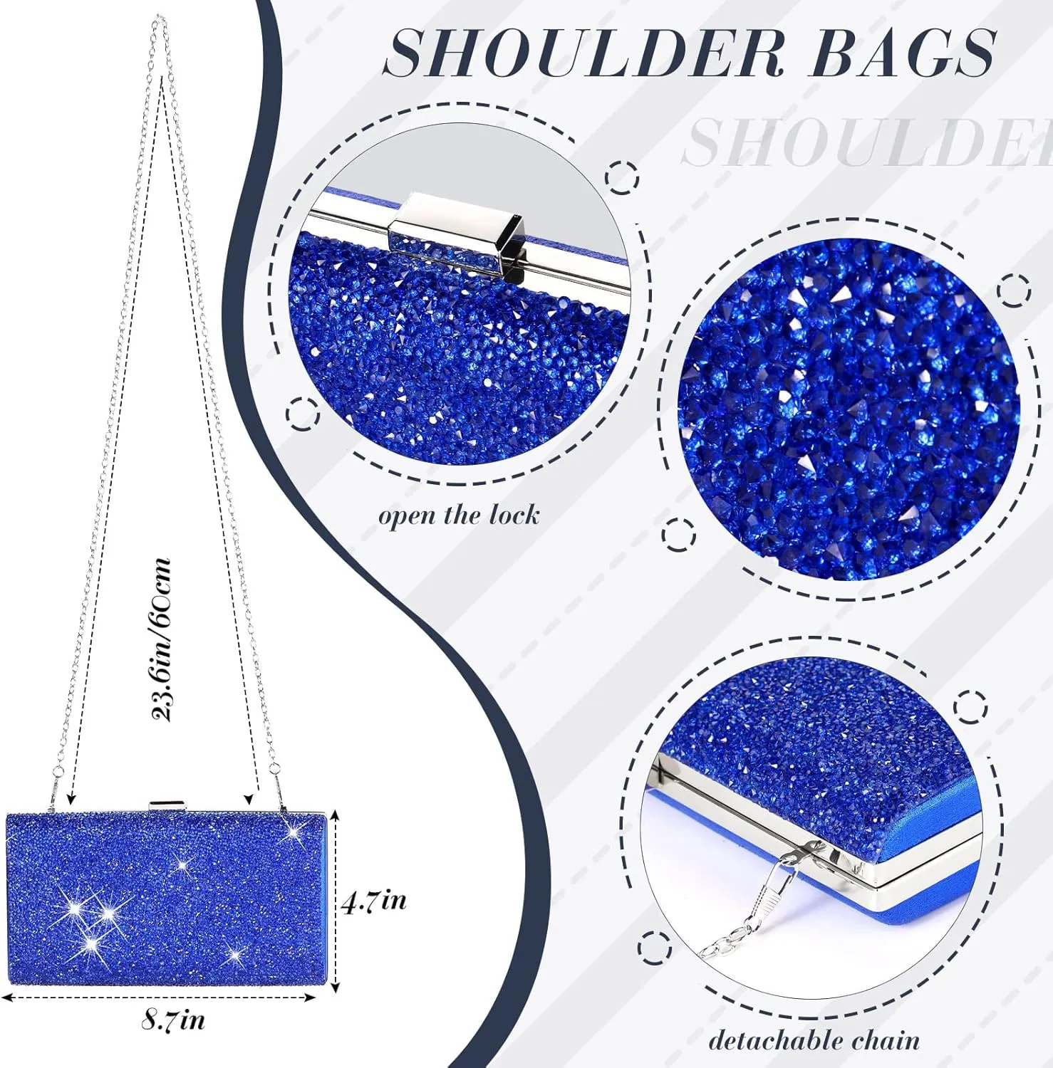 Jadive 4 Pcs Clutch Purse for Women Evening Bag Formal Rhinestone Clutch Bracelet Choker for Wedding Party Gift