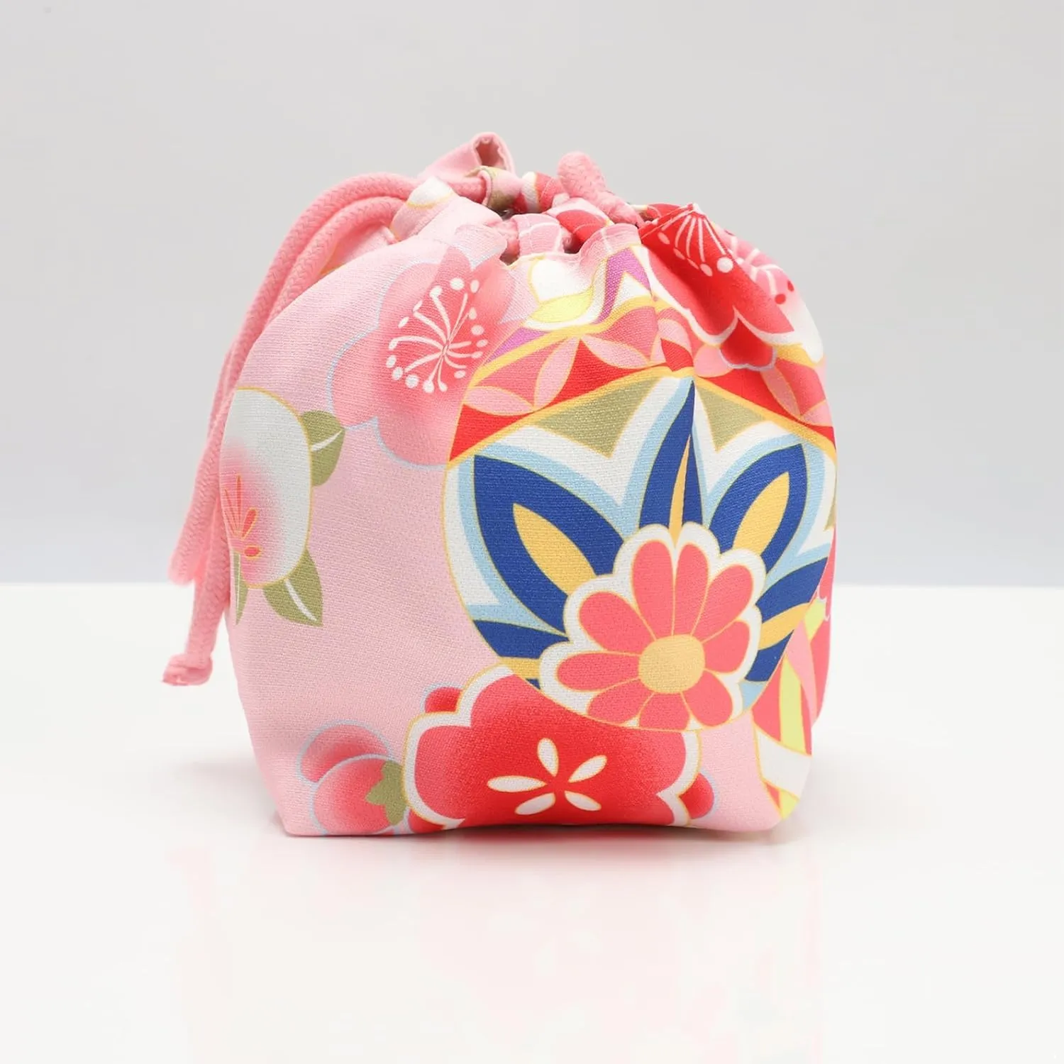 Japanese Style Bucket Handbag Wrist Bag Harajuku Floral Print Drawstring Bag Jewelry Bag Wallet Pouch