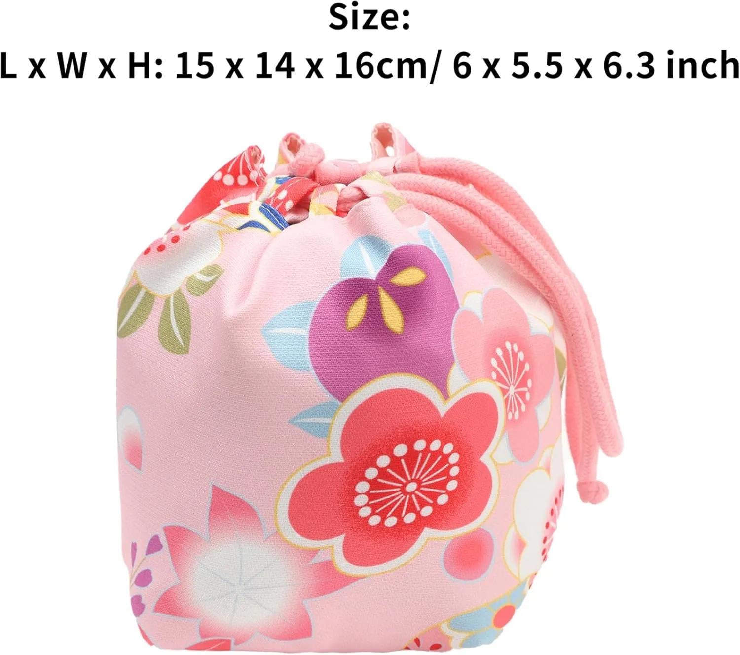 Japanese Style Bucket Handbag Wrist Bag Harajuku Floral Print Drawstring Bag Jewelry Bag Wallet Pouch