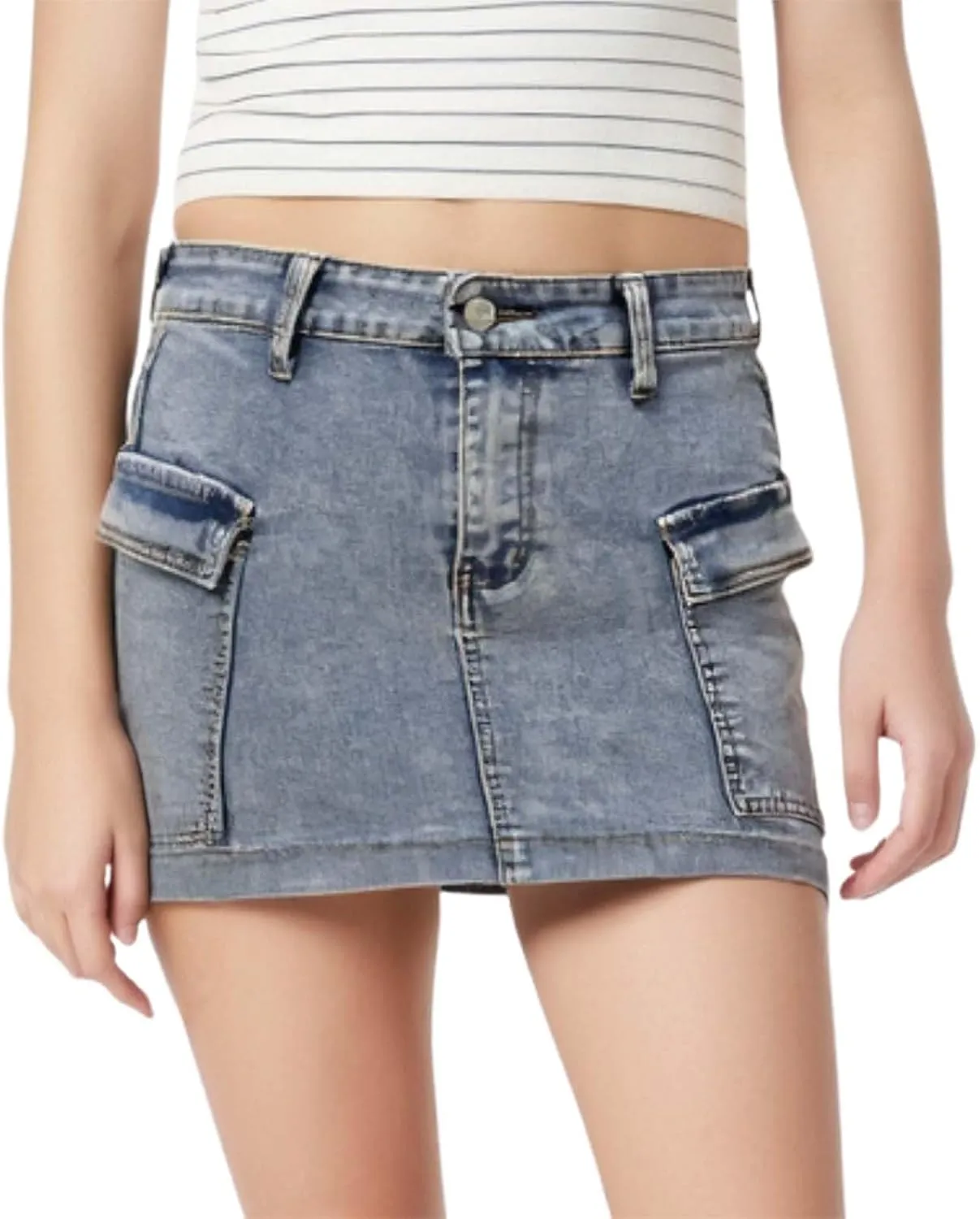 Jean Skirts for Women A-Line High Waisted Summer Casual Cargo Skirts Trendy Going Out Mini Skirts with Pockets