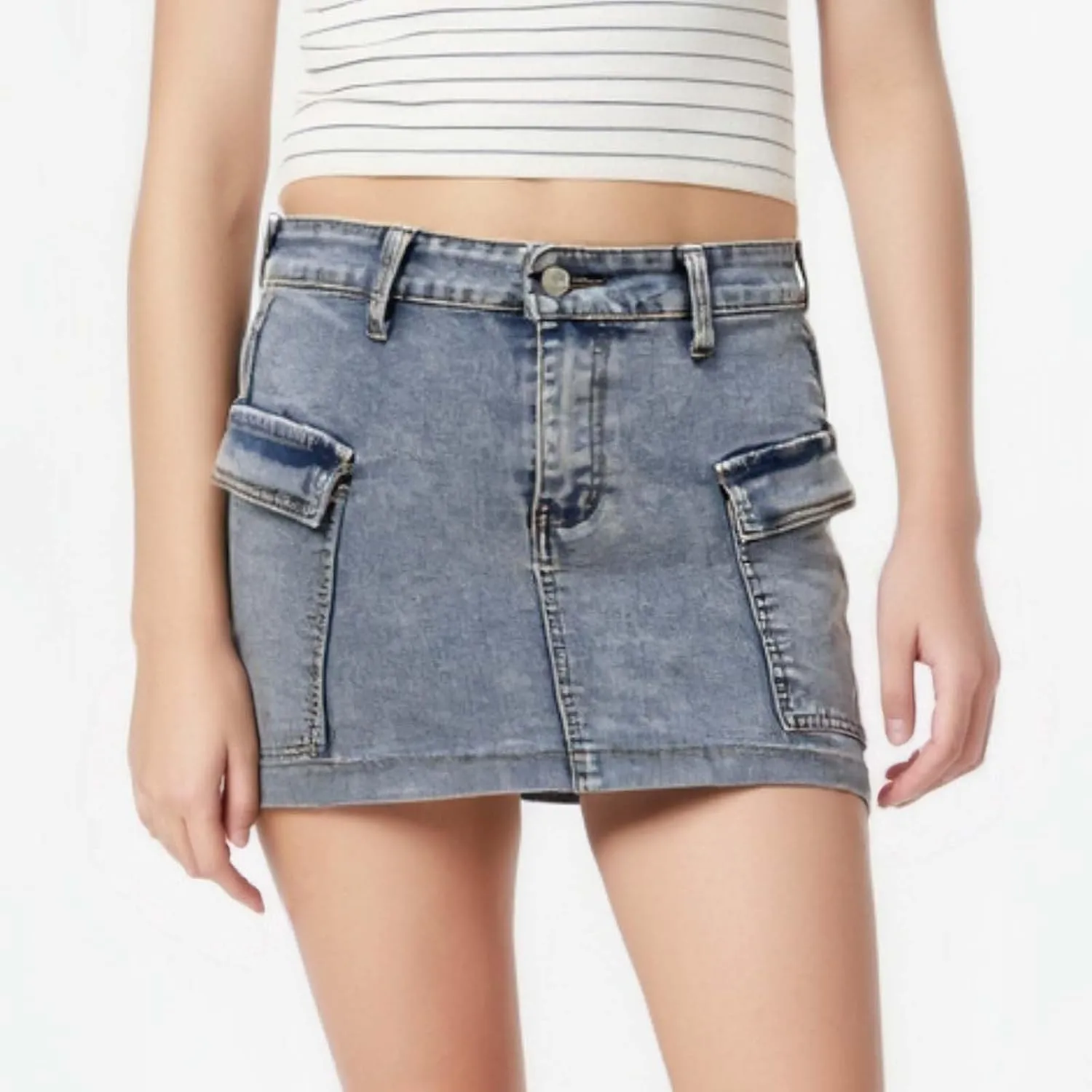 Jean Skirts for Women A-Line High Waisted Summer Casual Cargo Skirts Trendy Going Out Mini Skirts with Pockets