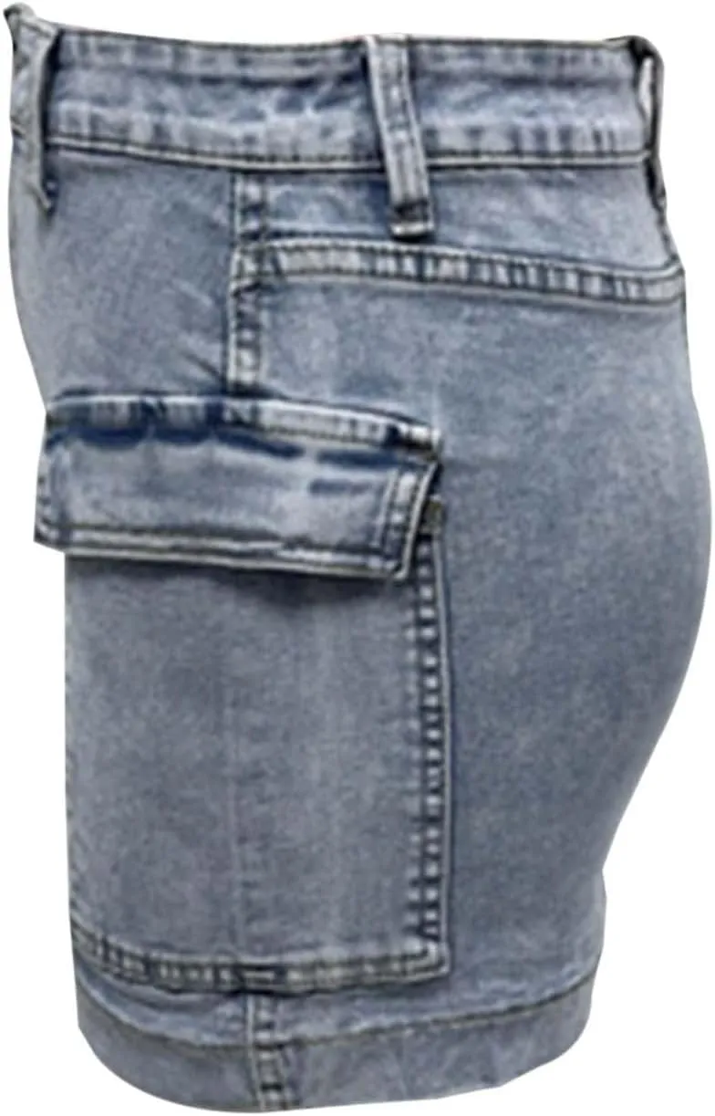 Jean Skirts for Women A-Line High Waisted Summer Casual Cargo Skirts Trendy Going Out Mini Skirts with Pockets