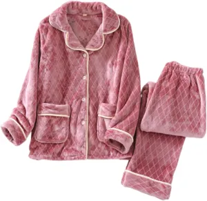 JOAU Fuzzy Flannel Pajamas Set Women Winter Warm Fluffy Loungewear Soft Fleece 2 Piece Plush Sleepwear Button Tops Pj Pants
