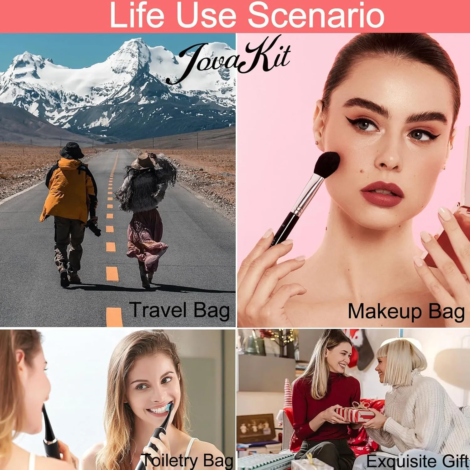 JOVAKIT Small Portable Silicone Makeup Bag for Women, Travel Waterproof Toiletry Cosmetic Bag Gifts for Women, Zipper Closure Makeup Case with Handle (Brown)