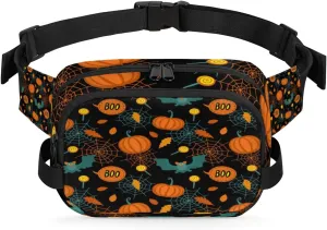 Kawaii Halloween Bat Pumpkin Fanny Pack for Women Men Waterproof Belt Bag Crossbody Waist Bag with Adjustable Strap Fashion Waist Packs for Casual Running Gym Hiking Travel Workout Cycling