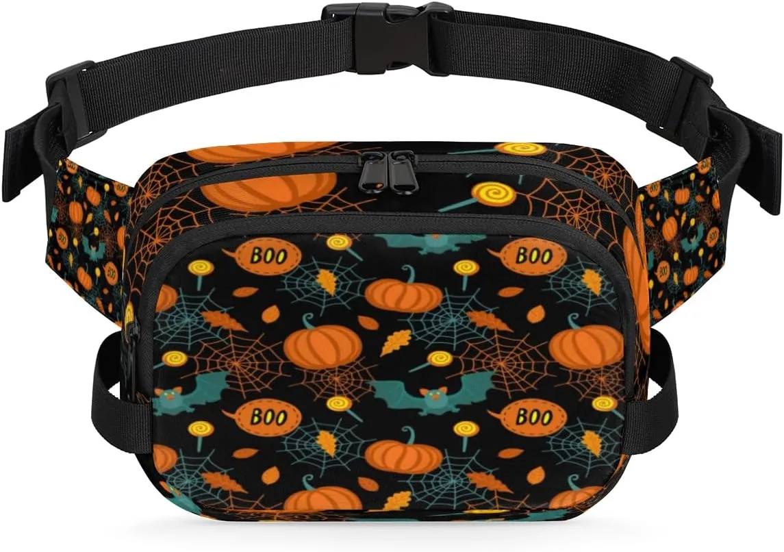 Kawaii Halloween Bat Pumpkin Fanny Pack for Women Men Waterproof Belt Bag Crossbody Waist Bag with Adjustable Strap Fashion Waist Packs for Casual Running Gym Hiking Travel Workout Cycling