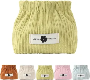 KCRPM Corduroy Elastic Hair Tie Organizer, Cosmetic Bags for Women Makeup Bag Large Capacity Purse Travel Toiletry Zipper Storage Pouch Make up Brushes Organizer for Gifts (Green)
