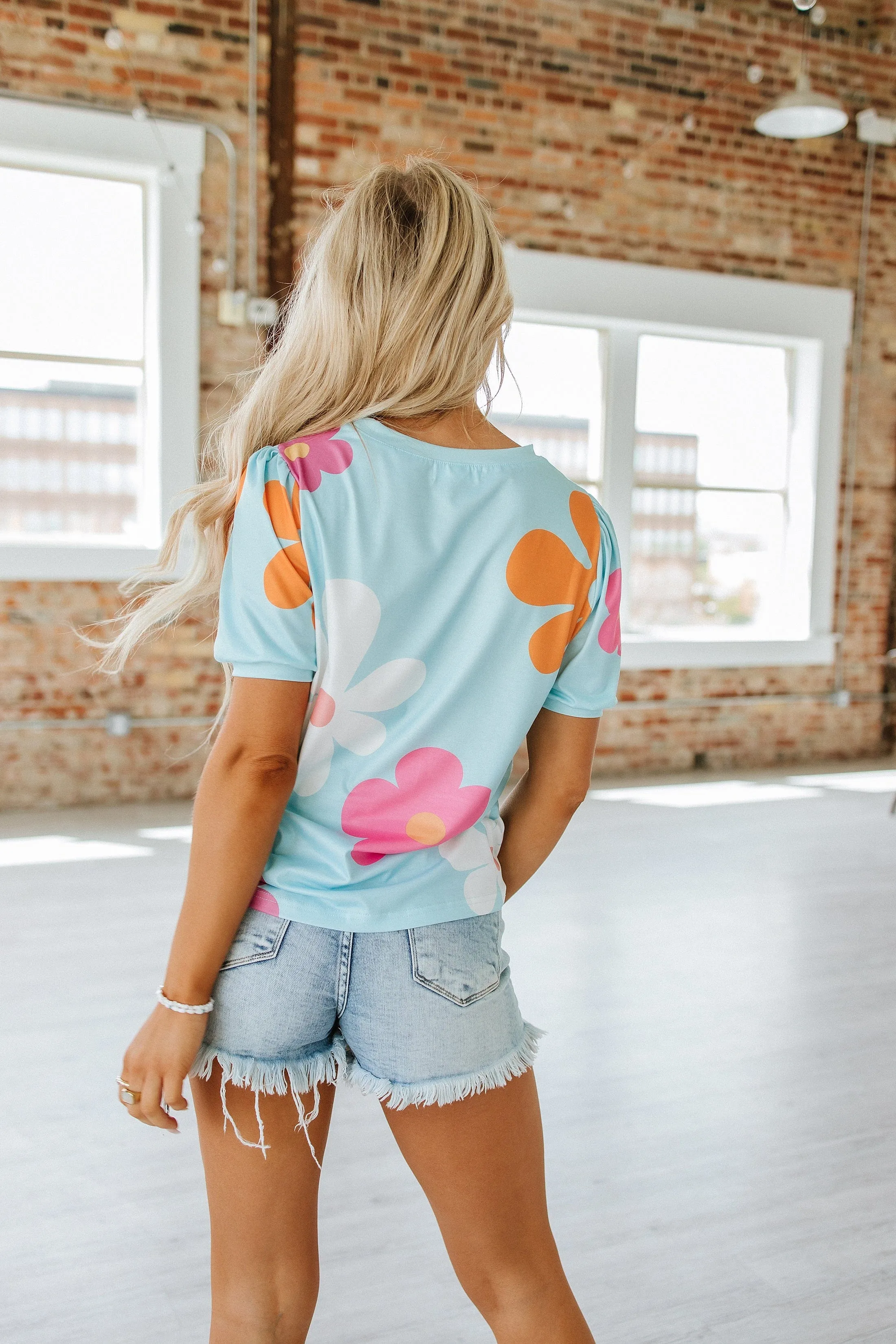 Kenzie Flower Print Bubble Sleeve Top