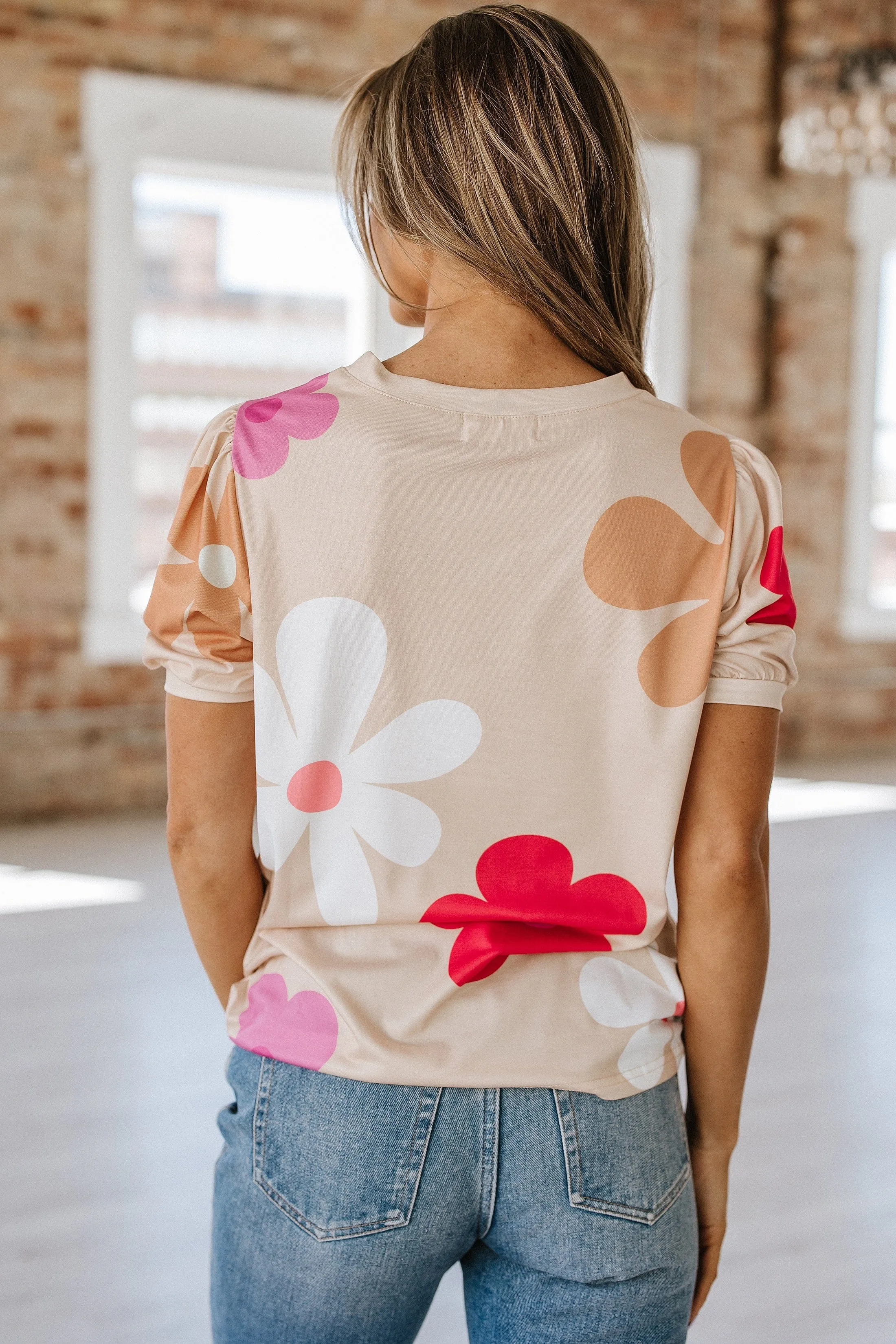 Kenzie Flower Print Bubble Sleeve Top