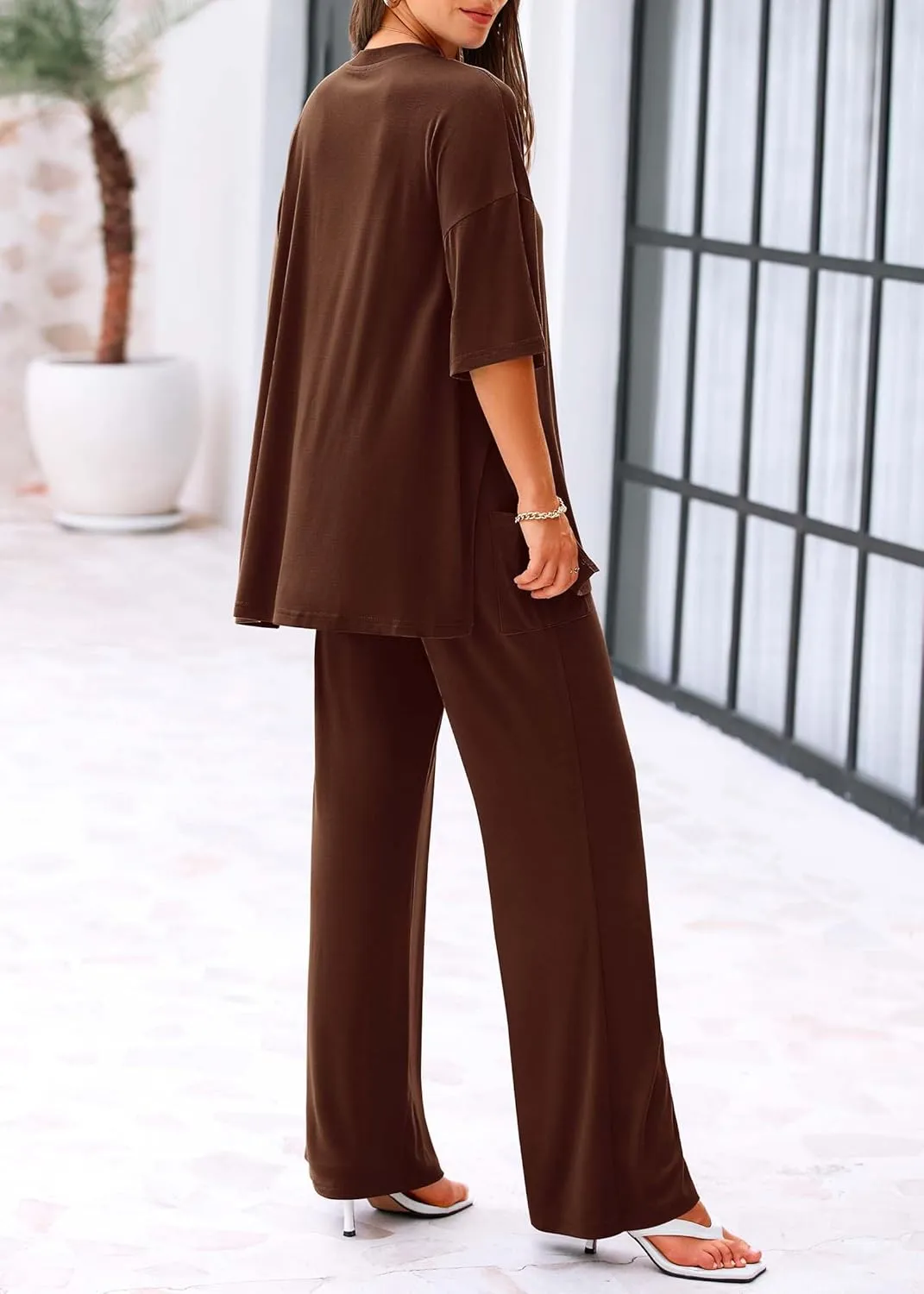 KIRUNDO Womens 2 Piece Outfits 2025 Summer Casual Loose Short Sleeve Pullover Tops & Wide Leg Pants Lounge Sets Tracksuit