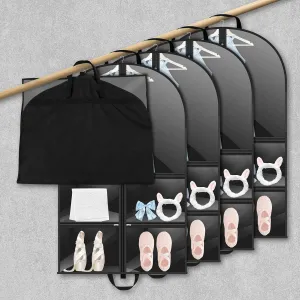 KTZCTPC 5Pcs Dance Garment Bags, Clear Dress Bag for Dance Costumes, Hanging Clothes Cover with 4 Large Zipper Pockets, Kids Garment Bags for Hanging Clothes, Closet Storage, Dance Competition