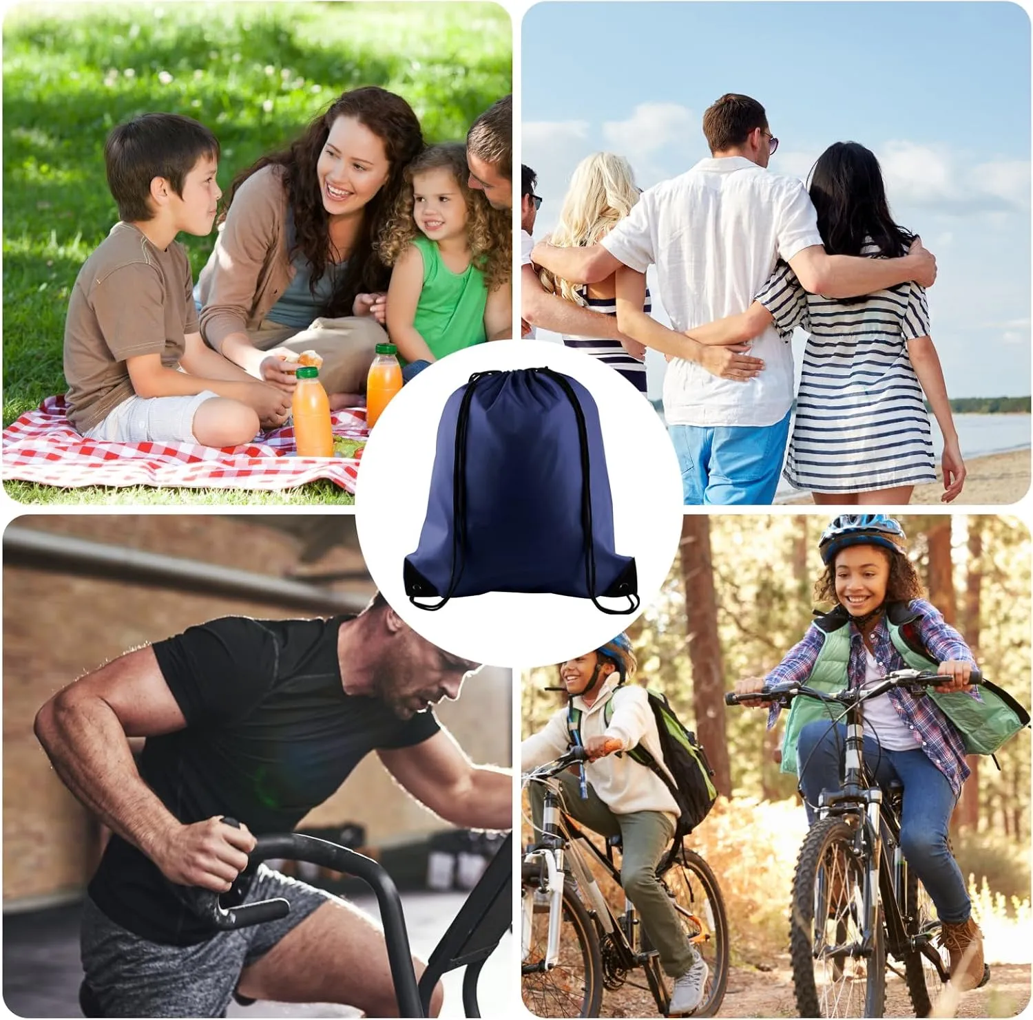 KUUQA 12Pcs Drawstring Backpack Bags Bulk Navy Blue Drawstring Bag Foldable Gym Bag Sports Cinch Sack String Backpack Storage Bags for Women Men Shopping Gym Travel Sports