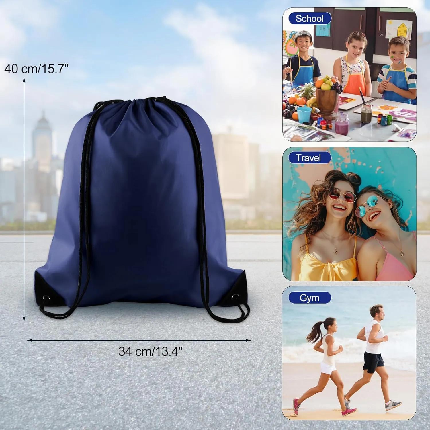 KUUQA 12Pcs Drawstring Backpack Bags Bulk Navy Blue Drawstring Bag Foldable Gym Bag Sports Cinch Sack String Backpack Storage Bags for Women Men Shopping Gym Travel Sports