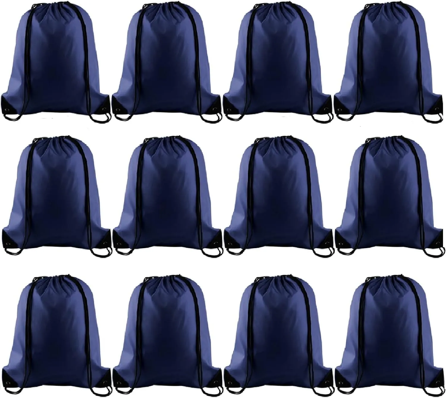 KUUQA 12Pcs Drawstring Backpack Bags Bulk Navy Blue Drawstring Bag Foldable Gym Bag Sports Cinch Sack String Backpack Storage Bags for Women Men Shopping Gym Travel Sports