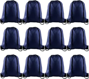 KUUQA 12Pcs Drawstring Backpack Bags Bulk Navy Blue Drawstring Bag Foldable Gym Bag Sports Cinch Sack String Backpack Storage Bags for Women Men Shopping Gym Travel Sports