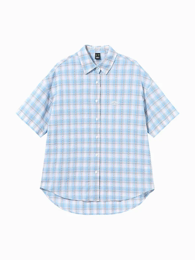 Ladies Yarn Puff Plaid Shirt