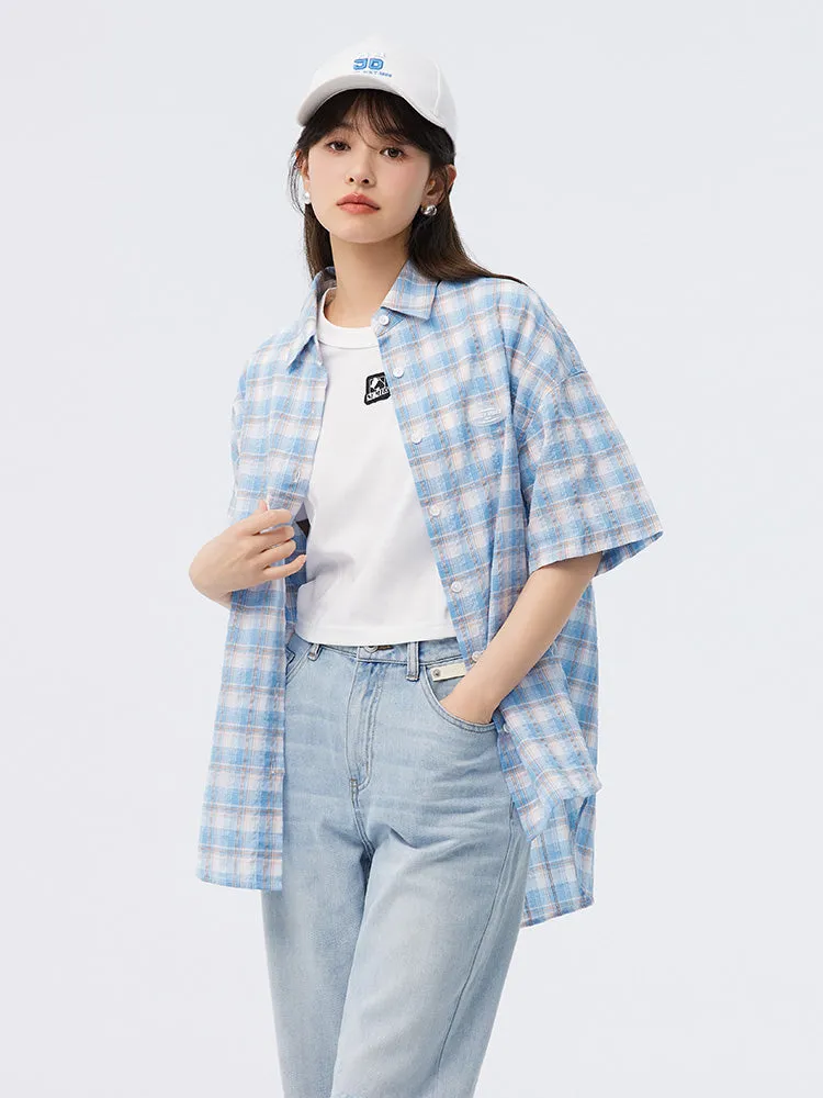 Ladies Yarn Puff Plaid Shirt
