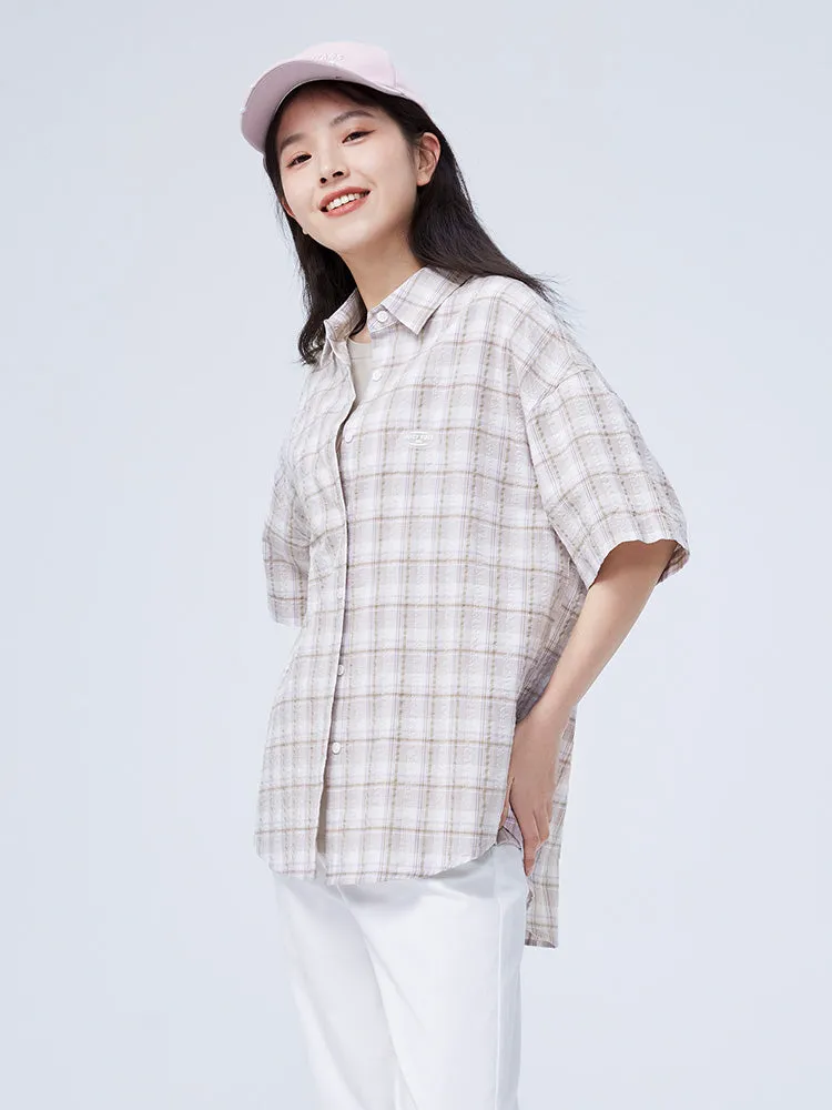 Ladies Yarn Puff Plaid Shirt