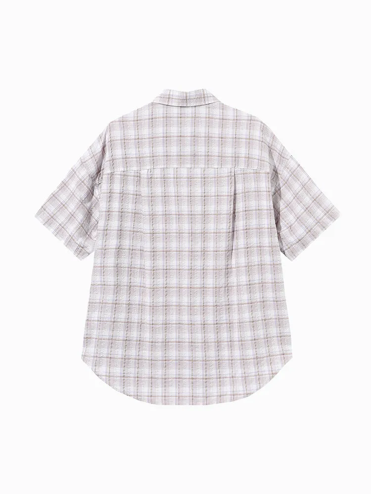 Ladies Yarn Puff Plaid Shirt