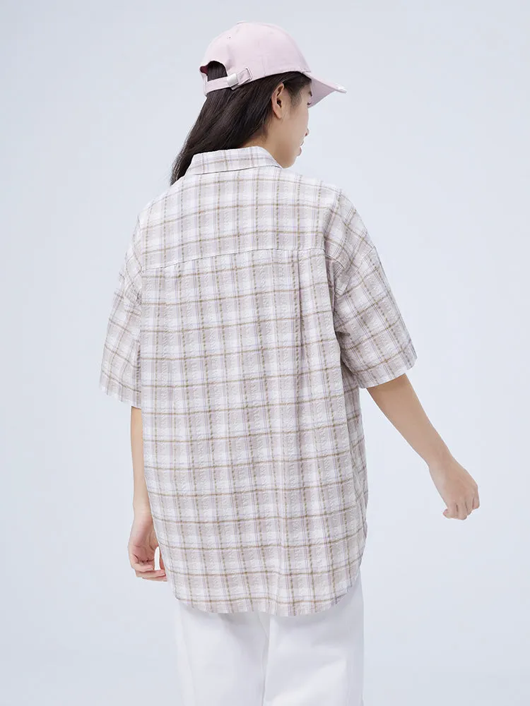 Ladies Yarn Puff Plaid Shirt