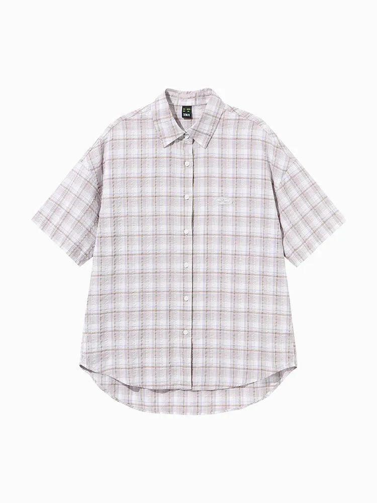 Ladies Yarn Puff Plaid Shirt