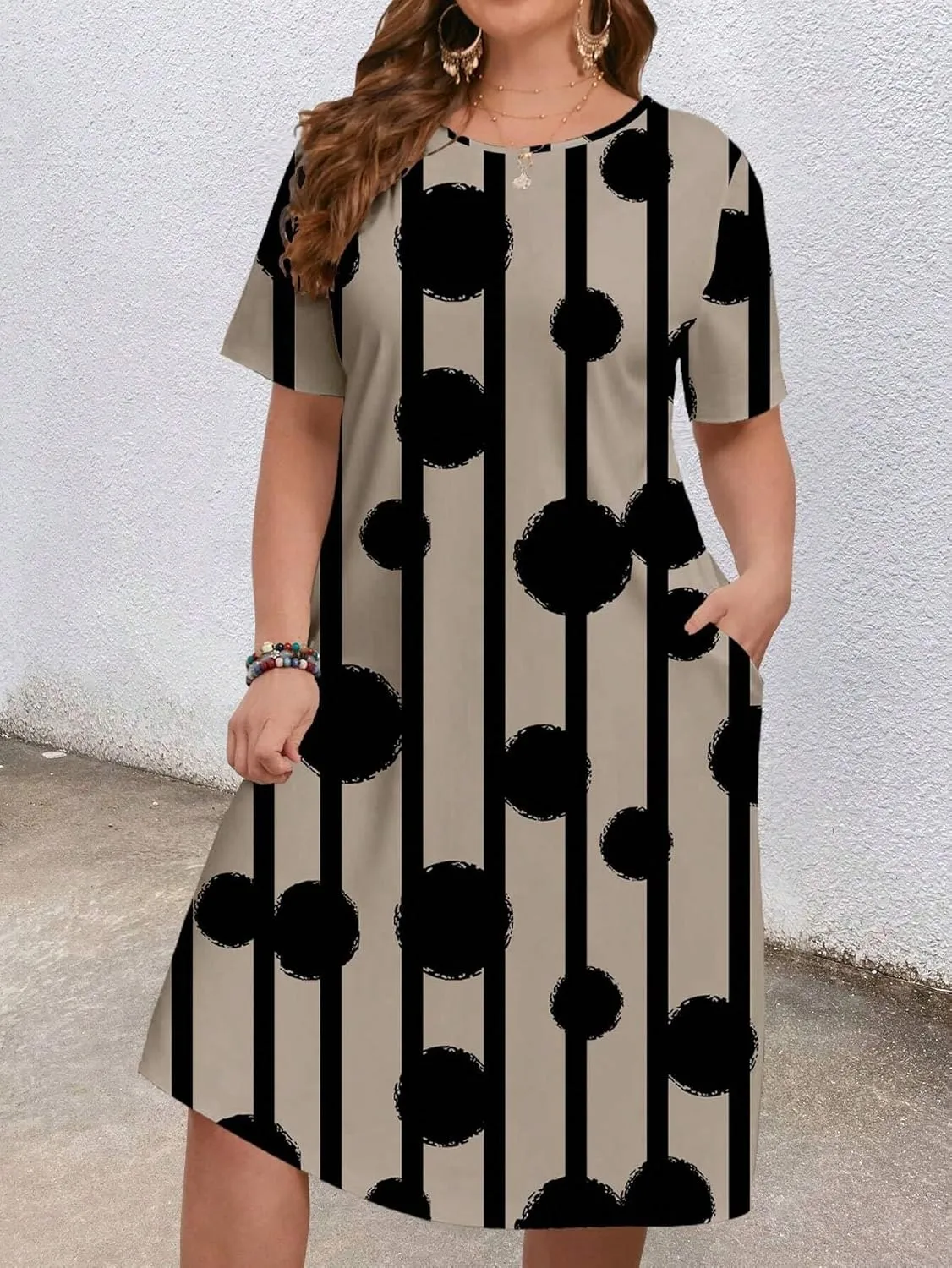 LALAGEN Women's 2025 Summer Dresses Plus Size Metric Print Sundress, Suitable for Summer