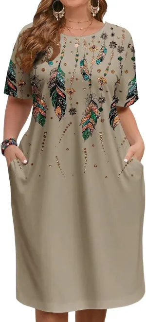 LALAGEN Women's 2025 Summer Dresses Plus Size Metric Print Sundress, Suitable for Summer