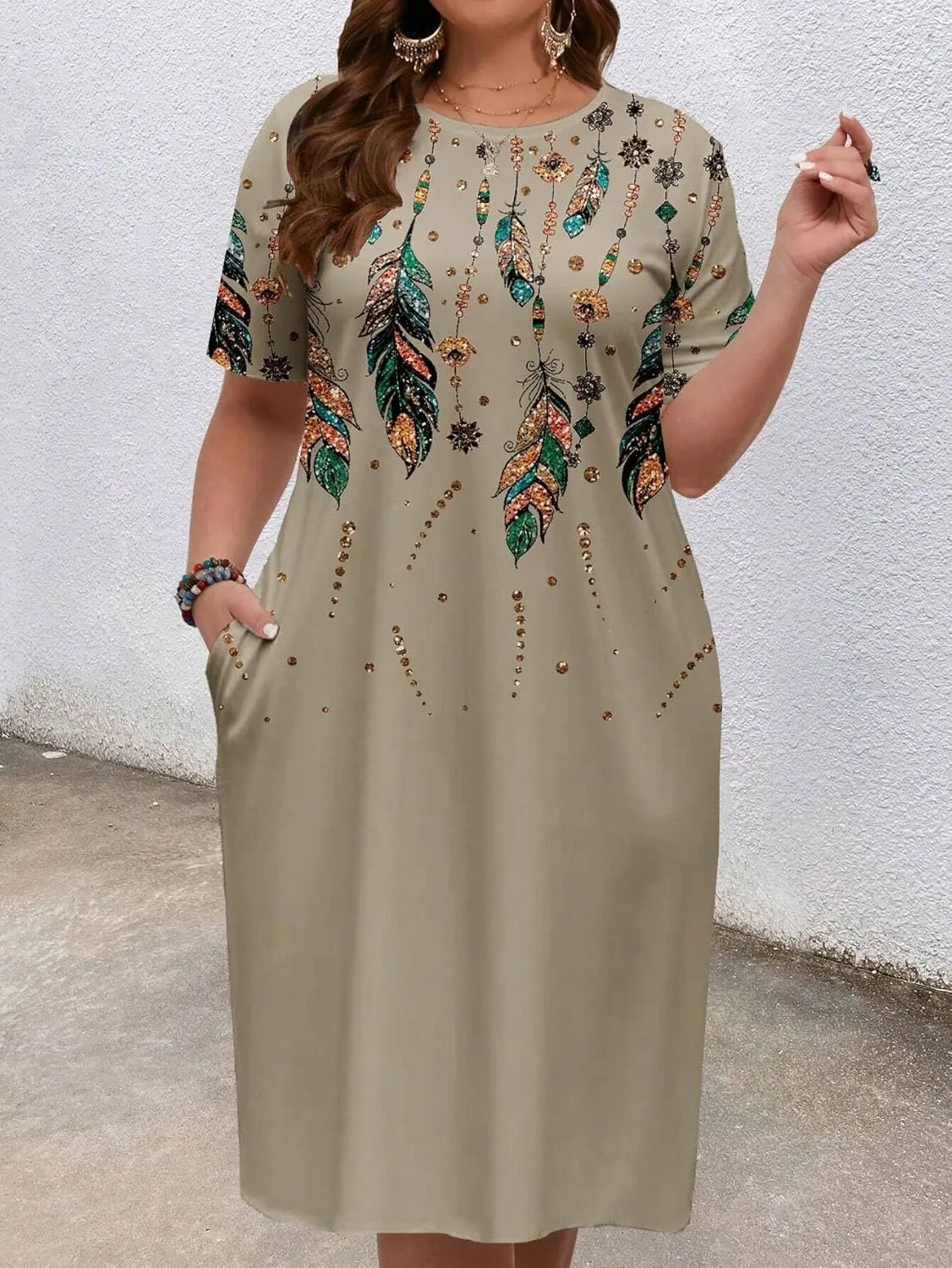 LALAGEN Women's 2025 Summer Dresses Plus Size Metric Print Sundress, Suitable for Summer